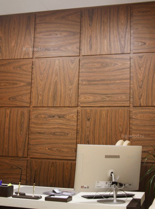 Квадратные стеновые панели для внутренней отделки кабинета - шпон американского ореха